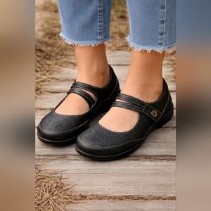 Spring Step L’Artiste Mary Jane Shoes Black Size 40 Leather Floral Comfort New